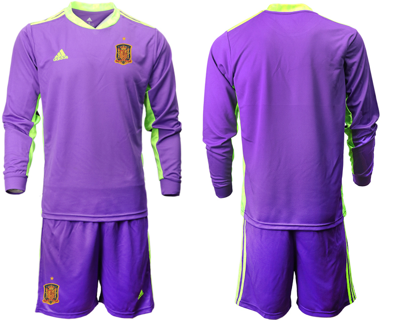 Men 2021 European Cup Spain purple Long sleeve goalkeeper Soccer Jersey->spain jersey->Soccer Country Jersey